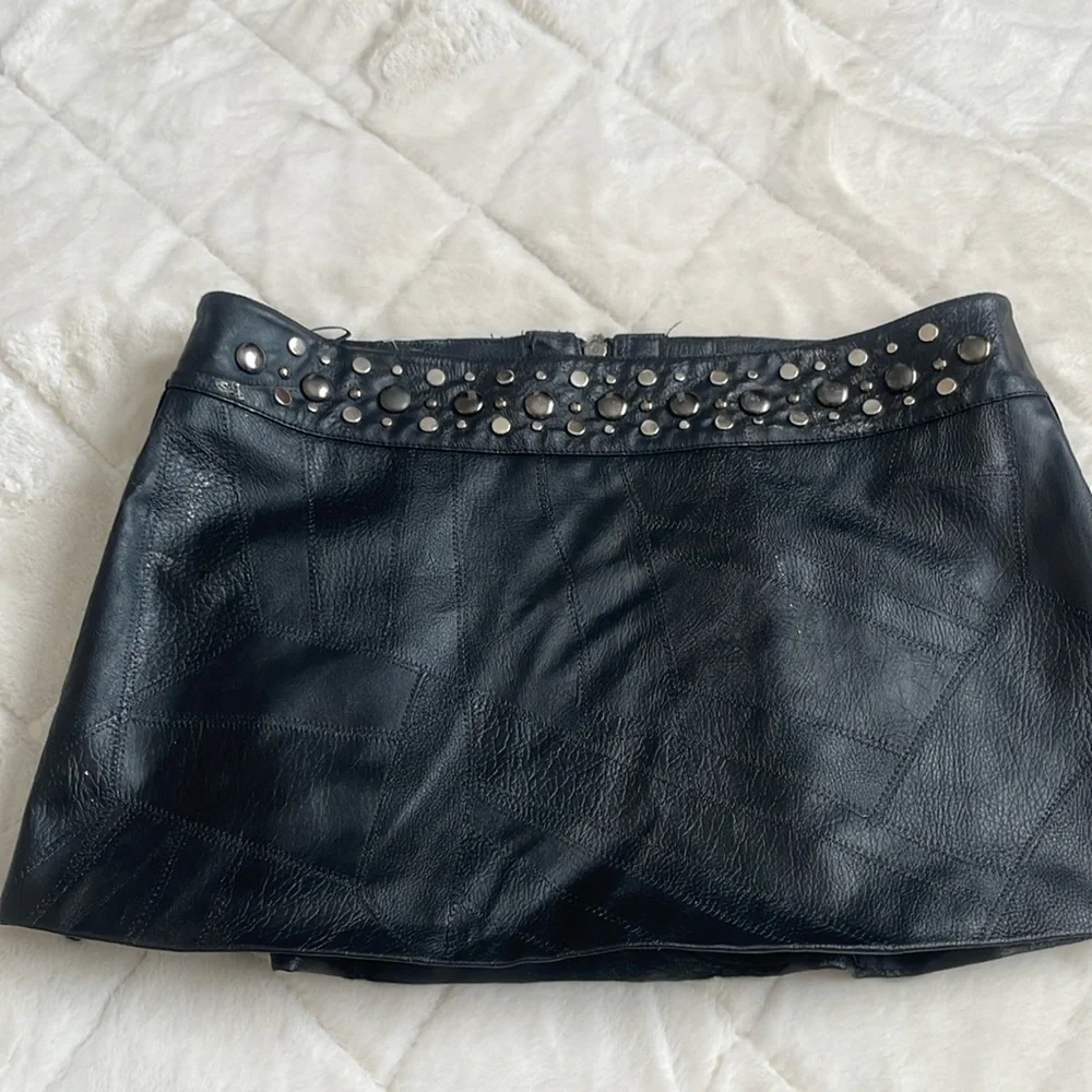 bebe Black Studded Faux Leather Mini Skirt